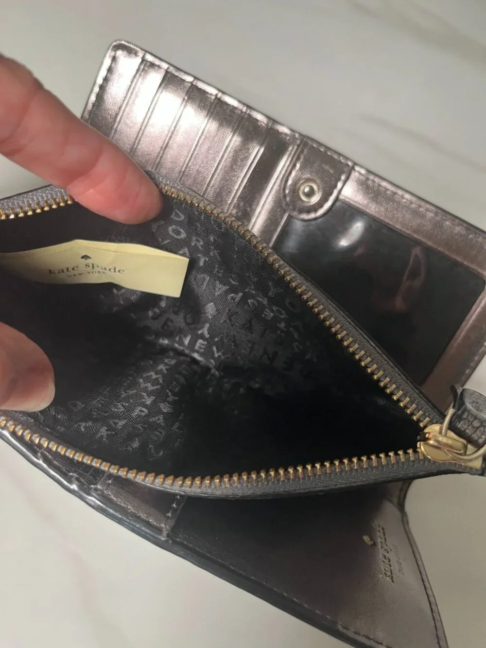 Kate Spade New York Metallic Pebbled Gunmetal Leather Wallet - Picture 6 of 10